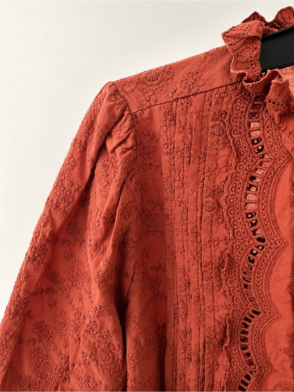 Calypso St. Barth Rust Button-Front Lace Classy Blouse - Picture 3 of 7